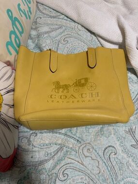 Coach Mustard Yellow Leather Tote with Signature Coach Logo